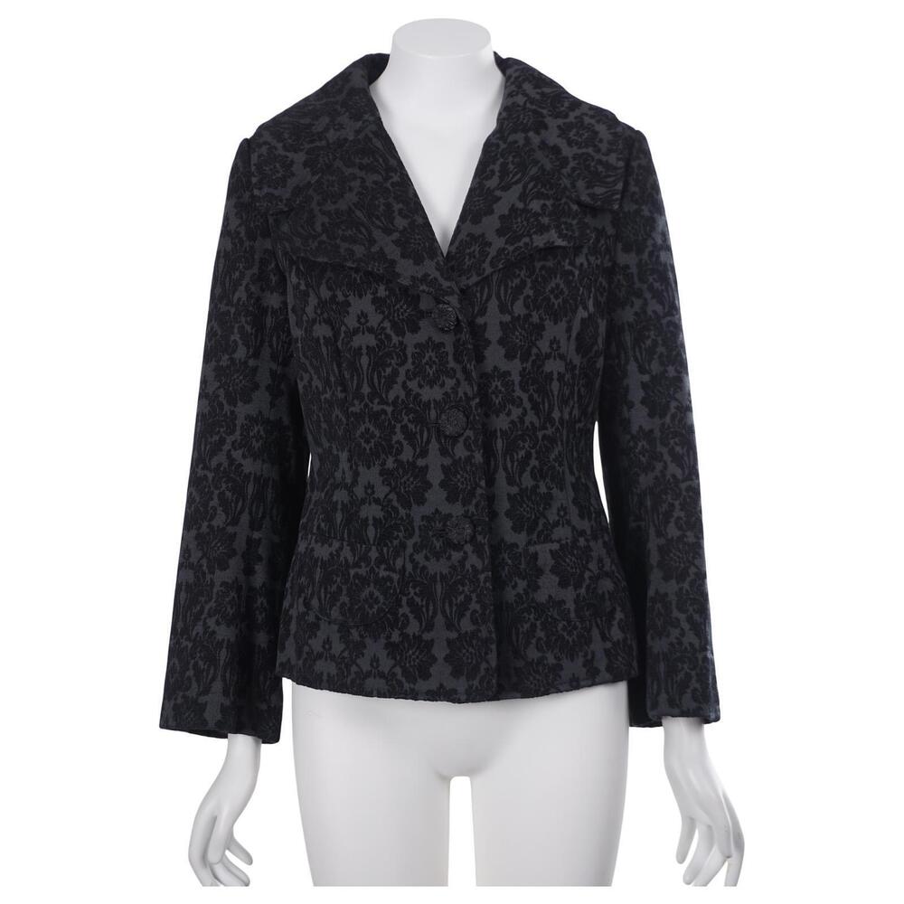 NWT J. Jill Blazer 8P Black Floral Jacquard Tapestry Button Up Collared Jacket